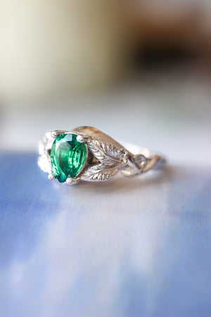 Pear cut lab emerald engagement ring / Azalea - Eden Garden Jewelry™