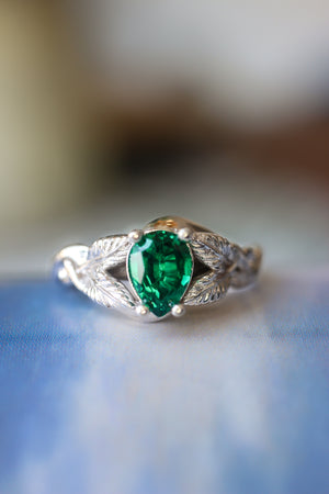 Pear cut lab emerald engagement ring / Azalea - Eden Garden Jewelry™