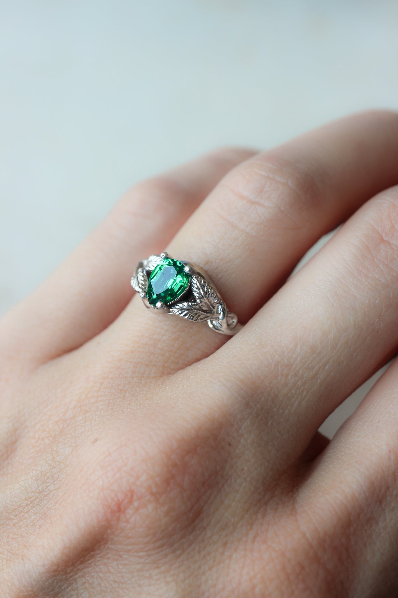 Pear cut lab emerald engagement ring / Azalea - Eden Garden Jewelry™