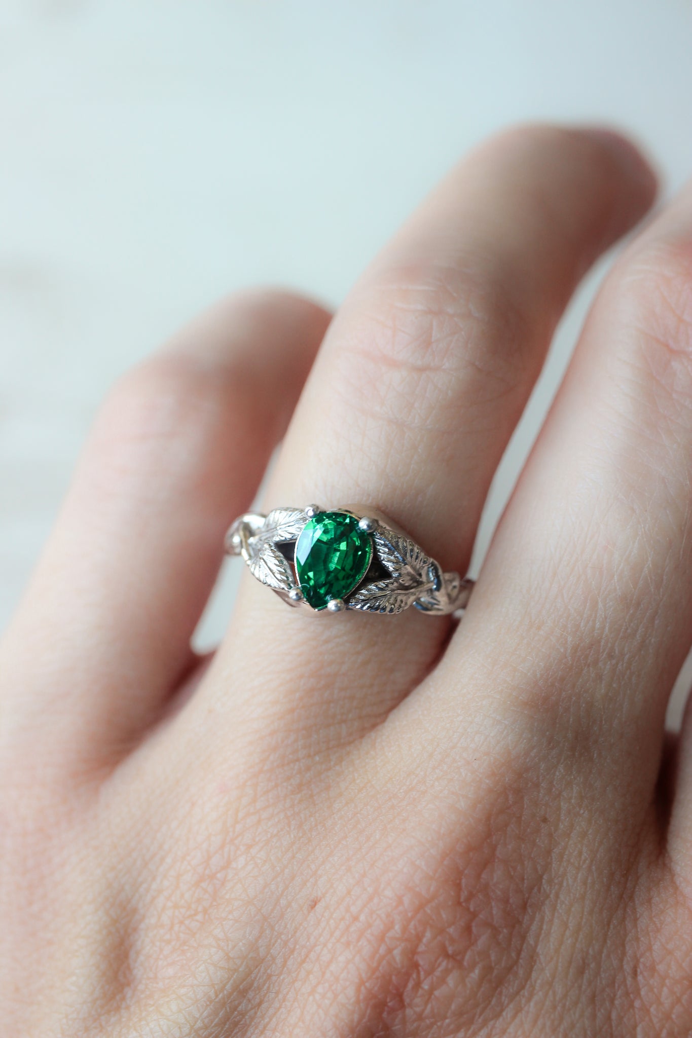 Pear cut lab emerald engagement ring / Azalea - Eden Garden Jewelry™