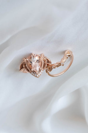 Peach morganite engagement ring, big gemstone ring / Lida - Eden Garden Jewelry™