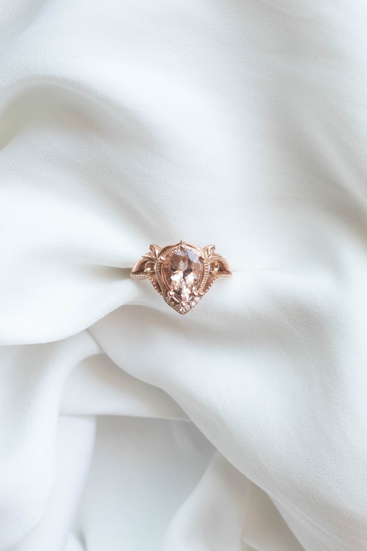 Morganite engagement ring in rose gold, statement ring with peach morganite / Lida - Eden Garden Jewelry™