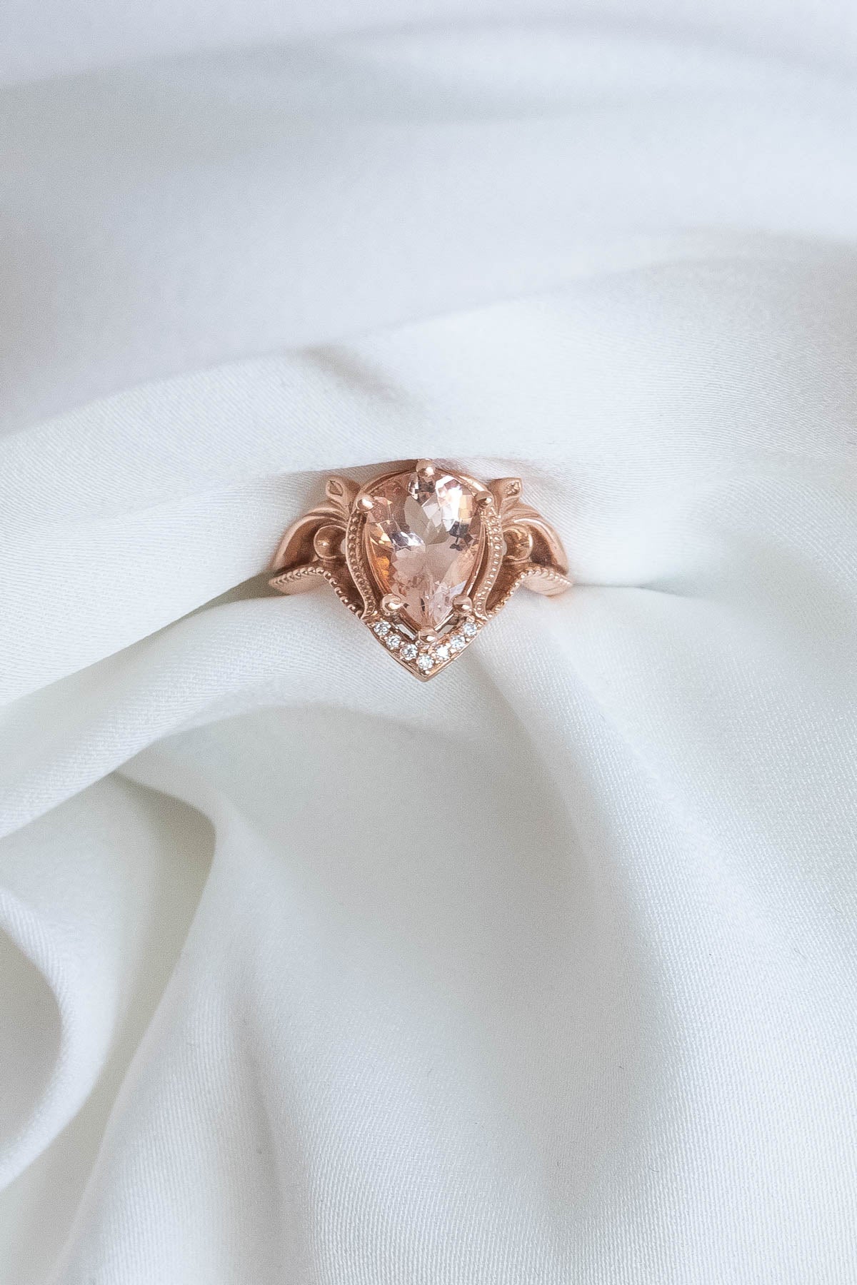 Peach morganite engagement ring, big gemstone ring / Lida - Eden Garden Jewelry™