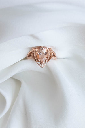 READY TO SHIP: Lida ring set in 14K rose gold, peach morganite 10x7 mm, moissanites, RING SIZE 5.5 US - Eden Garden Jewelry™