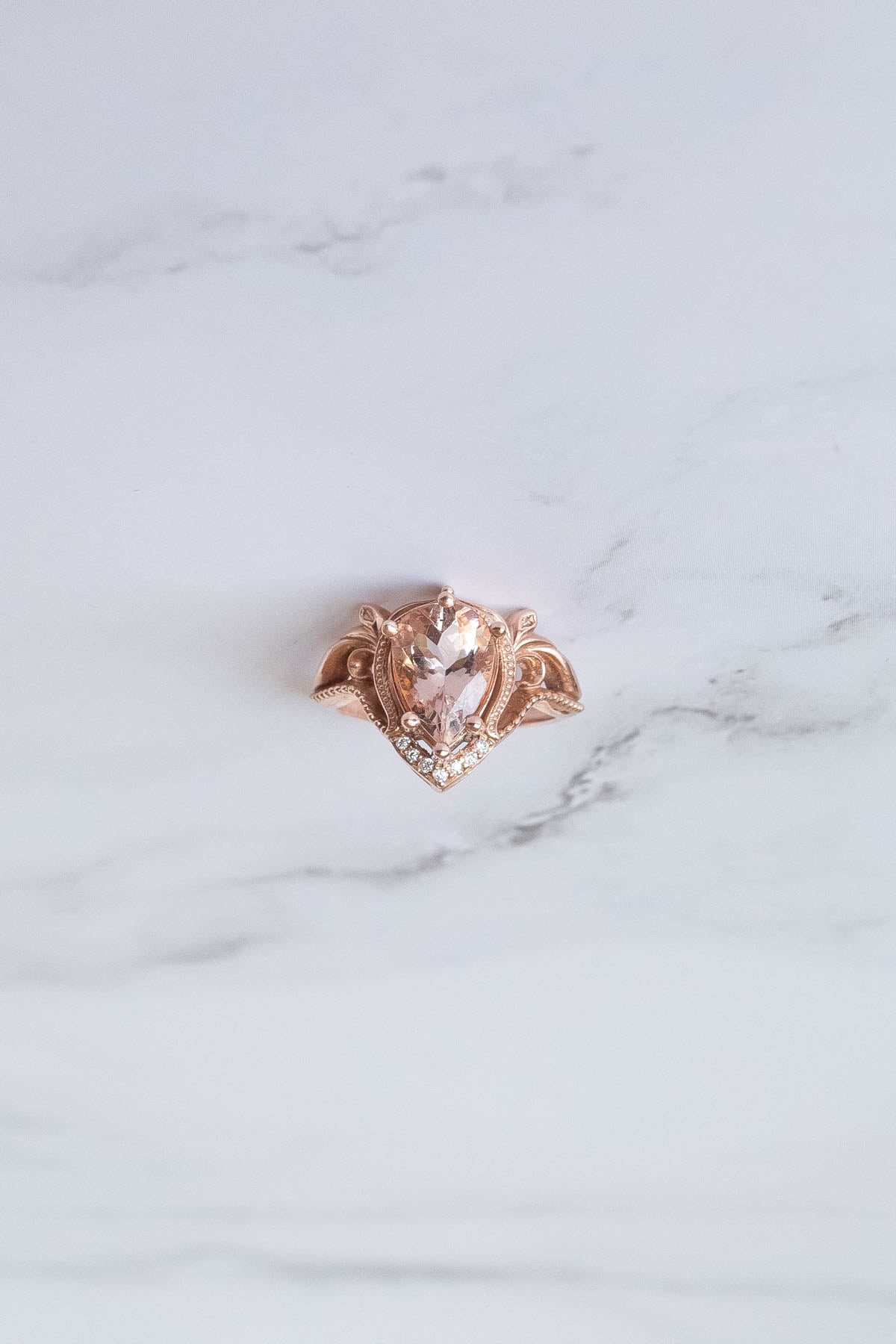 Morganite engagement ring in rose gold, statement ring with peach morganite / Lida - Eden Garden Jewelry™