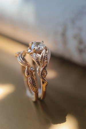 Twig wedding ring with diamonds or moissanites, matching for Azalea - Eden Garden Jewelry™