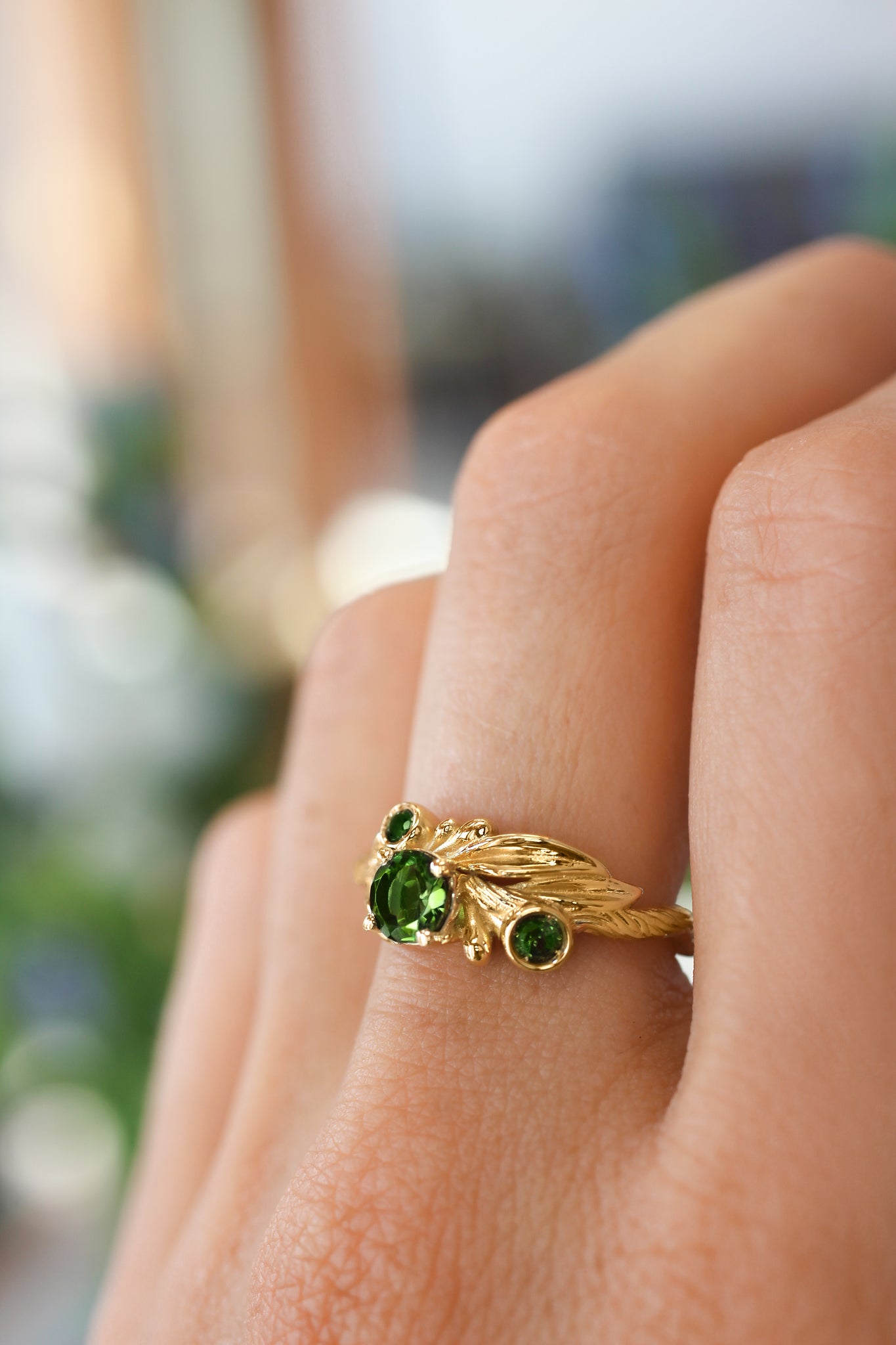 Olive branch ring with green tourmalines / Olivia - Eden Garden Jewelry™