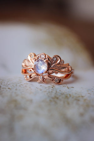 Blue moonstone vintage style bridal ring set / Damariss - Eden Garden Jewelry™