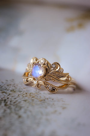 Blue moonstone vintage style bridal ring set / Damariss - Eden Garden Jewelry™