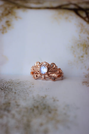 Blue moonstone vintage style bridal ring set / Damariss - Eden Garden Jewelry™