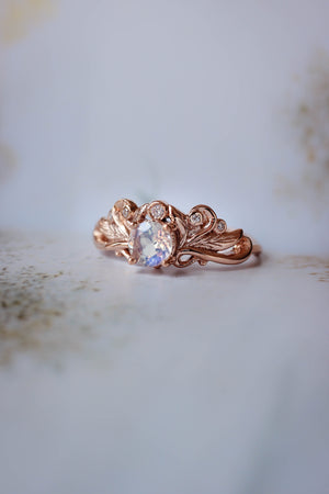 Blue moonstone vintage style bridal ring set / Damariss - Eden Garden Jewelry™