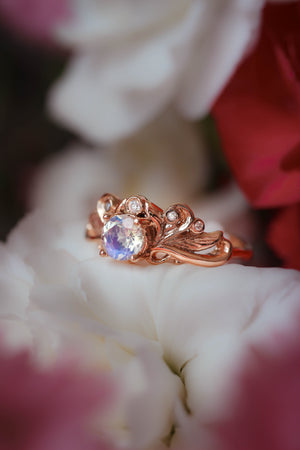 Blue moonstone vintage style bridal ring set / Damariss - Eden Garden Jewelry™