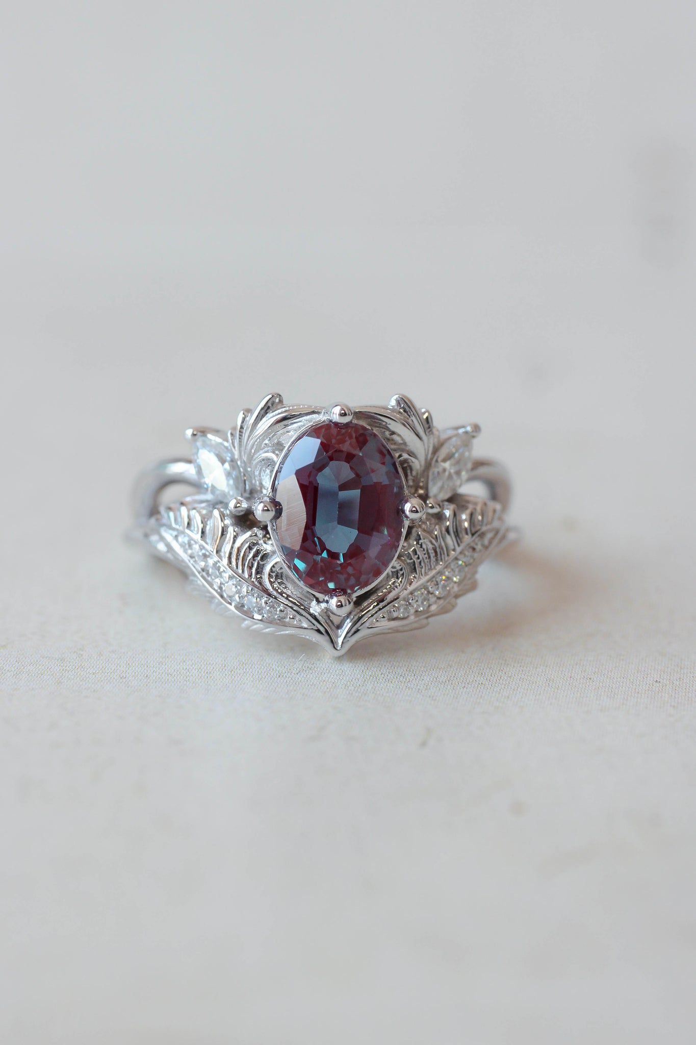 Alexandrite and diamonds engagement ring / Adonis / birthstone for june alexandrite