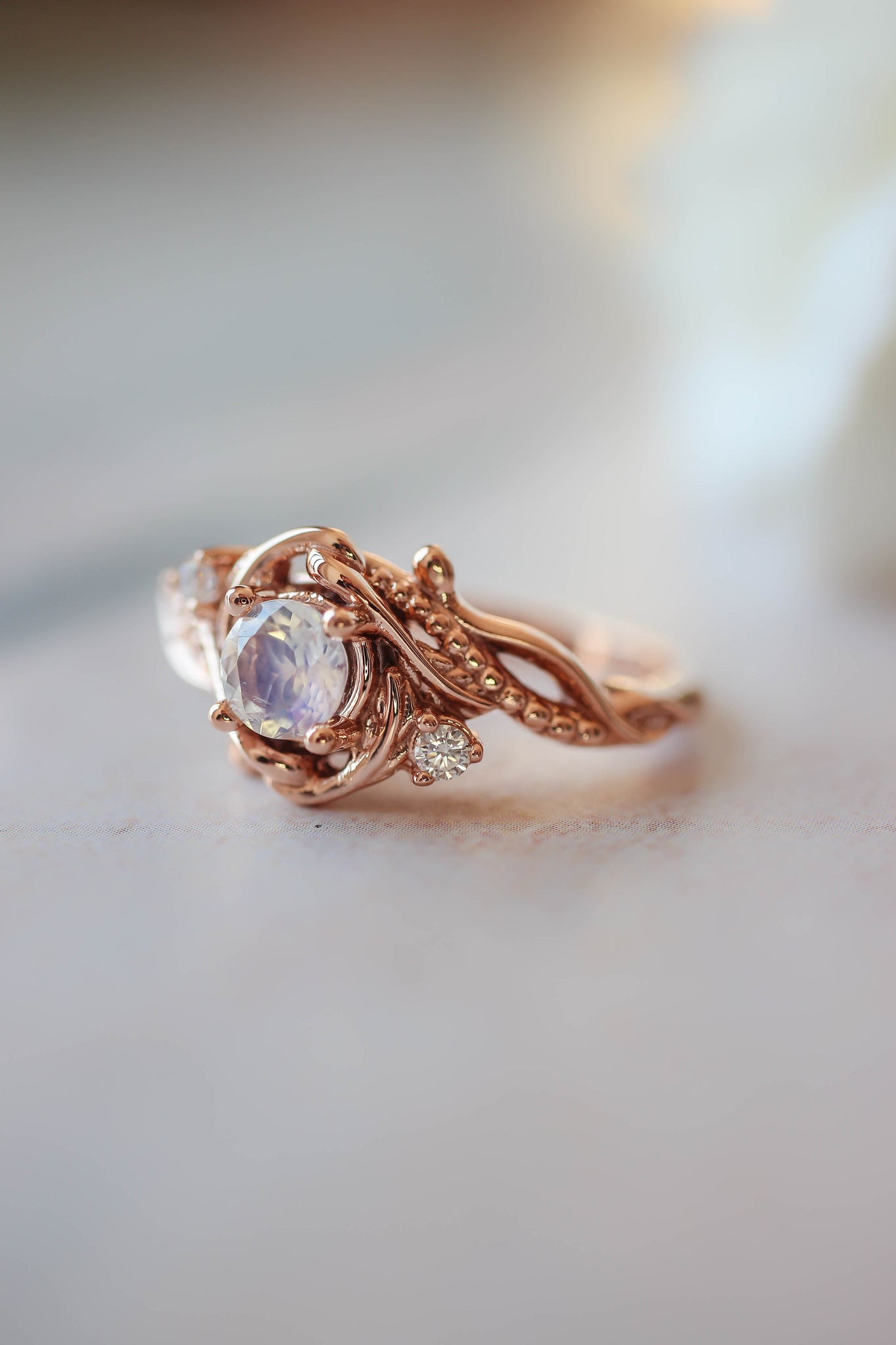 Rainbow moonstone engagement ring with diamonds / Undina - Eden Garden Jewelry™