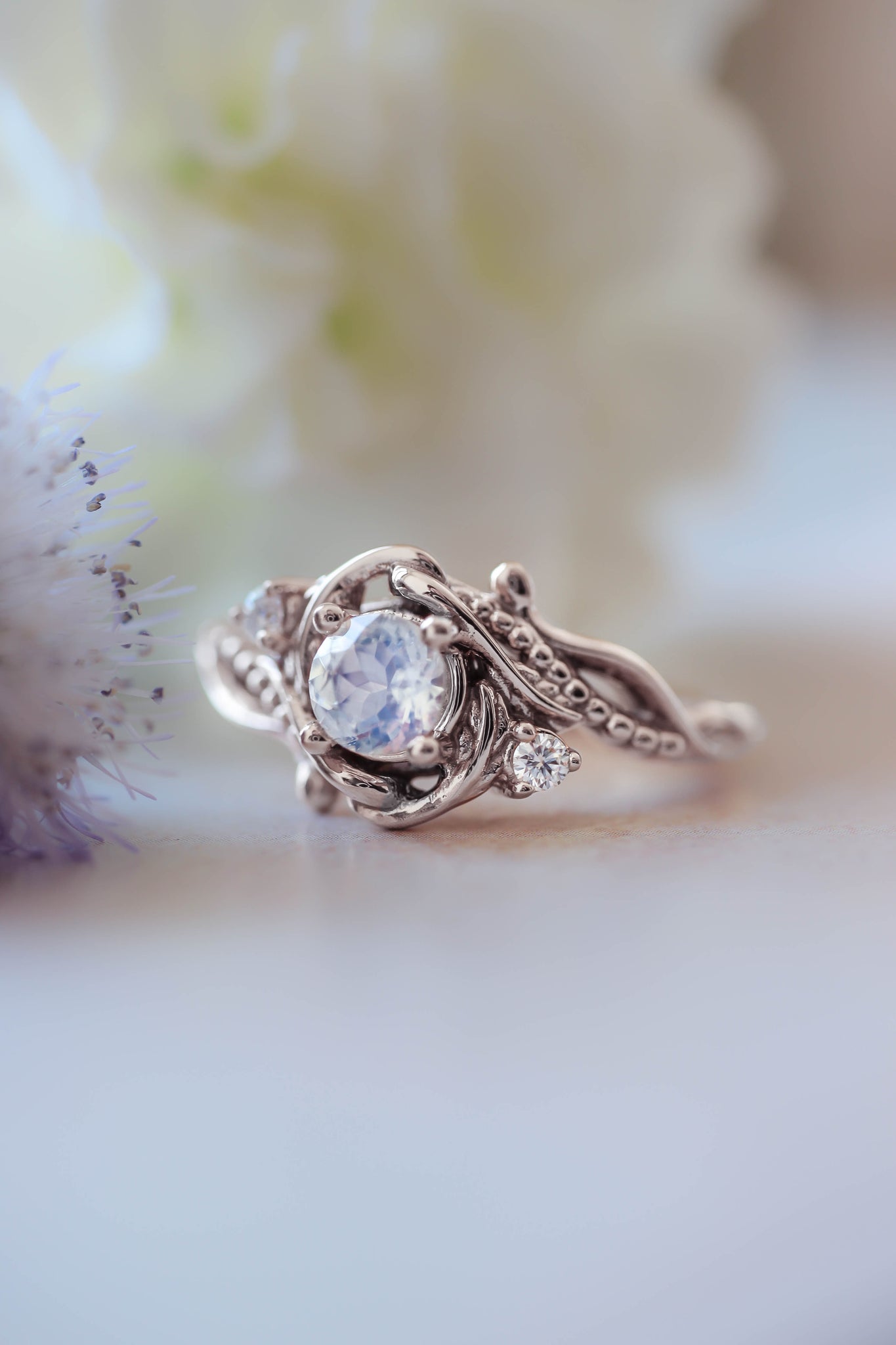 Rainbow moonstone engagement ring with diamonds / Undina - Eden Garden Jewelry™