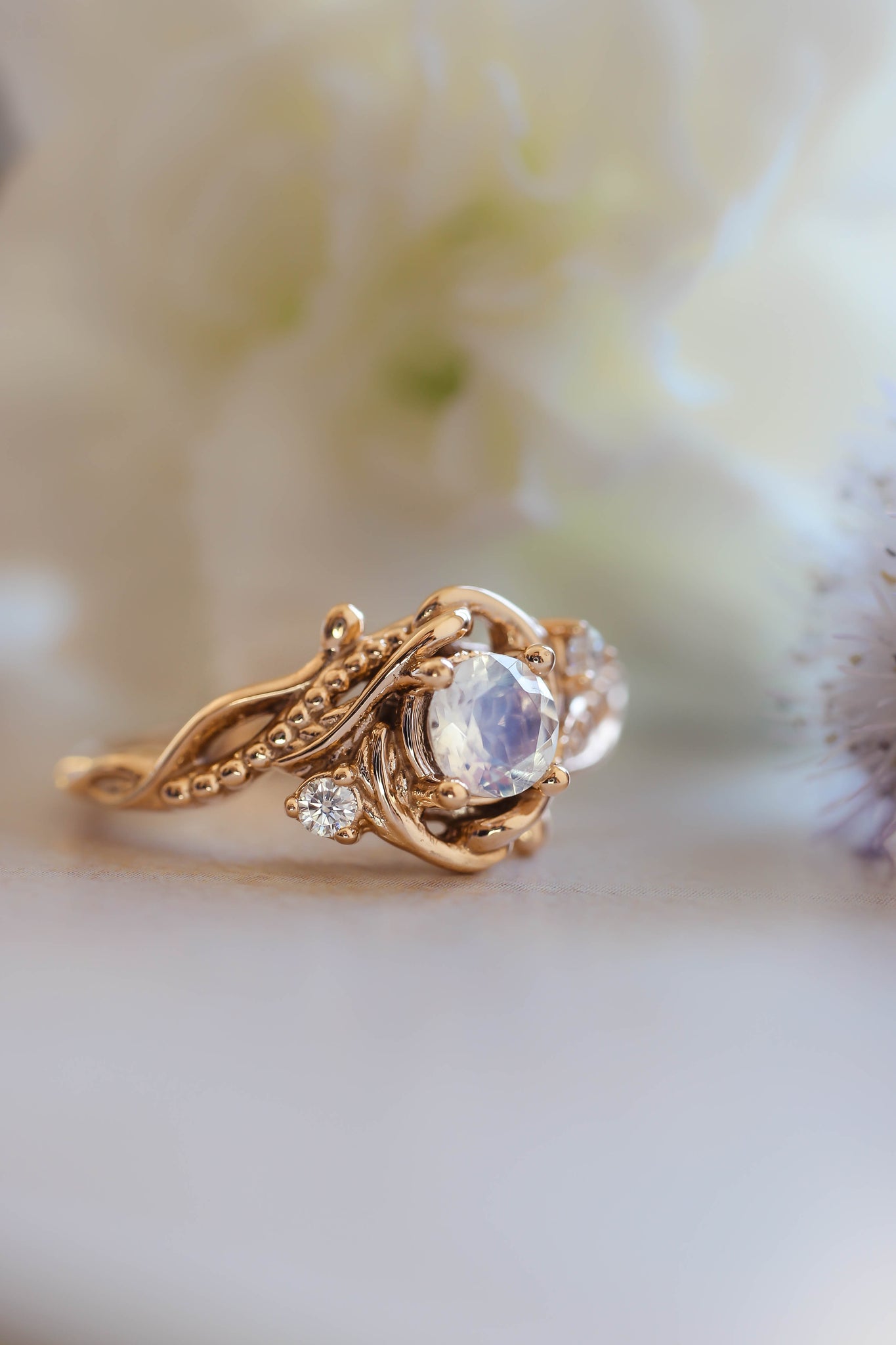 Rainbow moonstone engagement ring with diamonds / Undina - Eden Garden Jewelry™