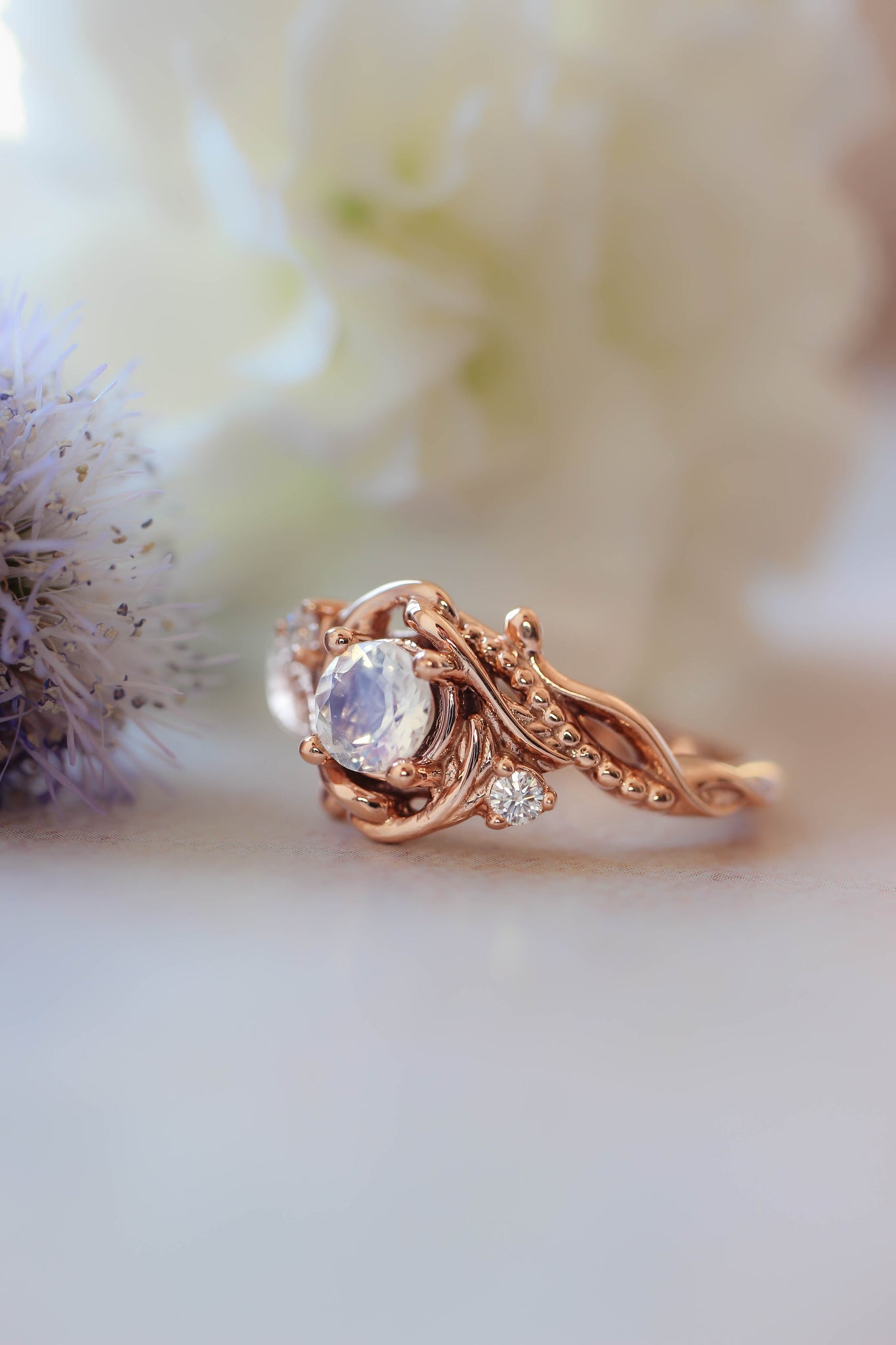 Rainbow moonstone engagement ring with diamonds / Undina - Eden Garden Jewelry™