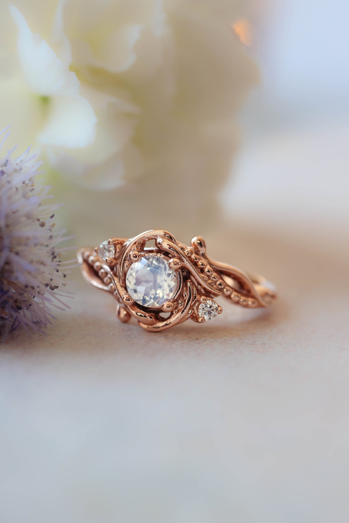 Rainbow moonstone engagement ring with diamonds / Undina - Eden Garden Jewelry™