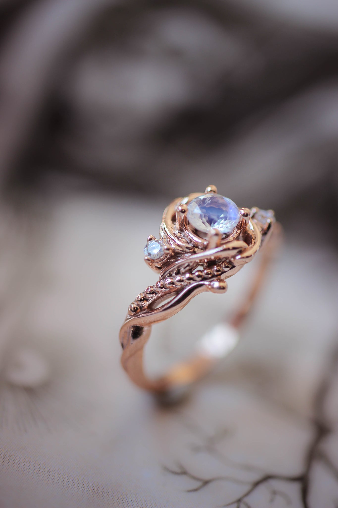 Rainbow moonstone engagement ring with diamonds / Undina - Eden Garden Jewelry™