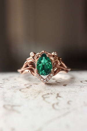 Lab emerald engagement ring, diamond wedding band set / Lida - Eden Garden Jewelry™