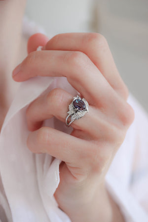 Adonis  engagement rings with alexandrite