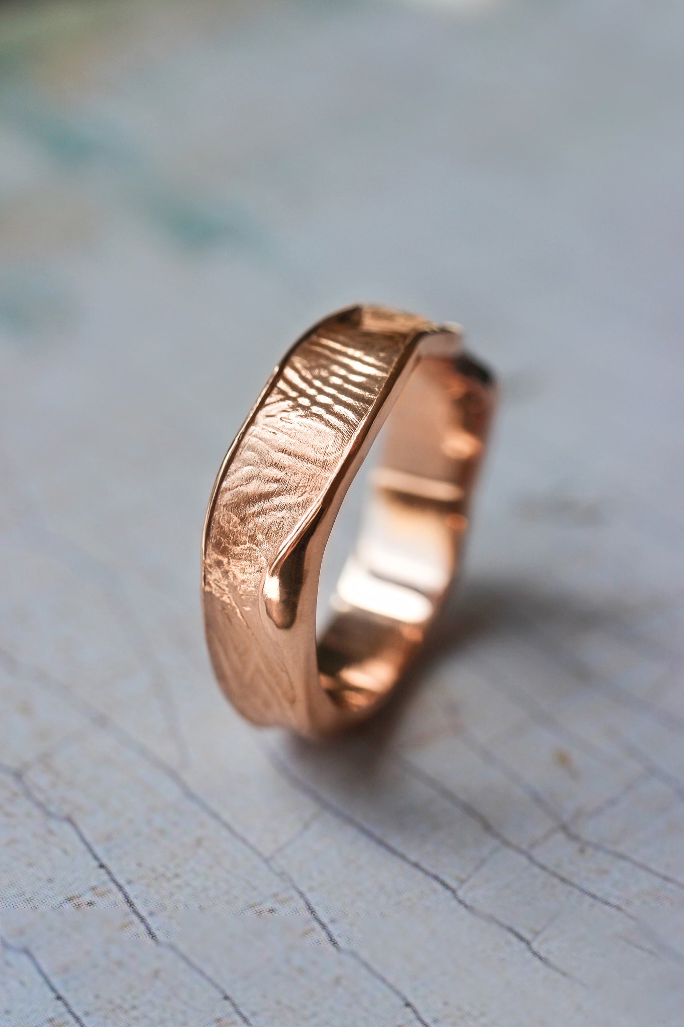 Textured wedding bands set for couple, melted rings with fabric texture - Eden Garden Jewelry™