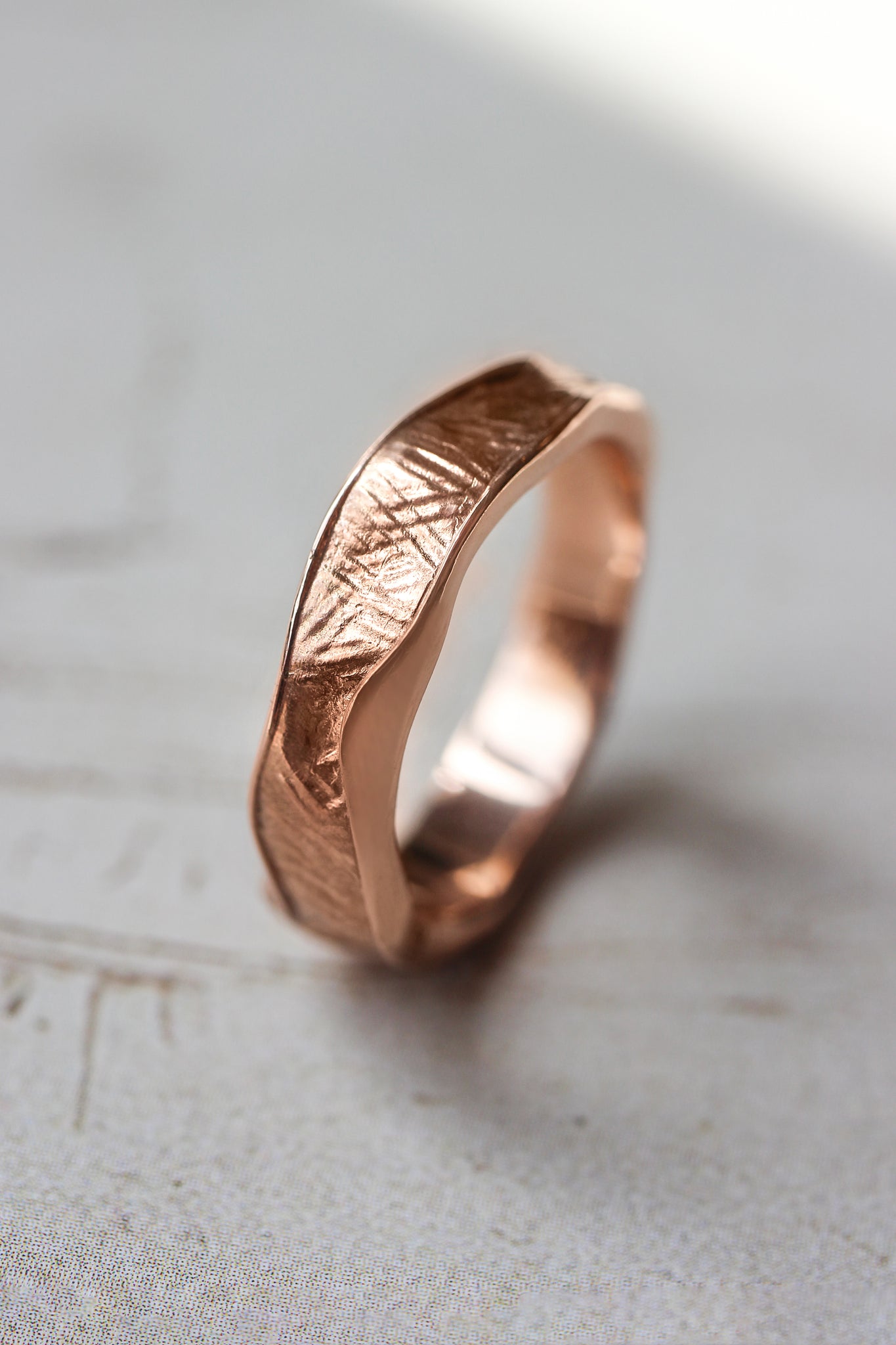 Textured wedding bands set for couple, melted rings with fabric texture - Eden Garden Jewelry™