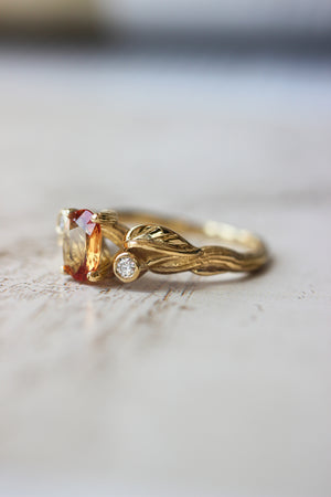 Bridal ring set with orange sapphire and diamonds / Arius - Eden Garden Jewelry™