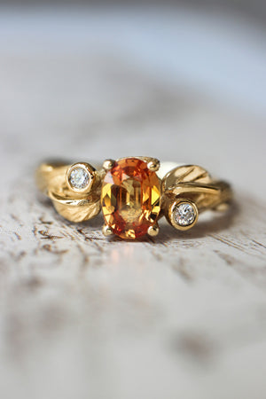 Bridal ring set with orange sapphire and diamonds / Arius - Eden Garden Jewelry™