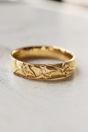 Wedding bands set for couple, ivy leaves rings - Eden Garden Jewelry™