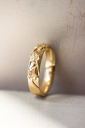 Wedding bands set for couple, ivy leaves rings - Eden Garden Jewelry™