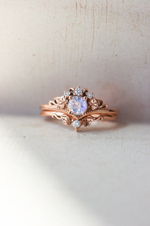 Bridal ring set with moonstone and diamonds / Ariadne - Eden Garden Jewelry™