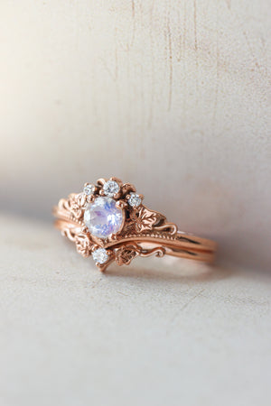 Bridal ring set with moonstone and diamonds / Ariadne - Eden Garden Jewelry™