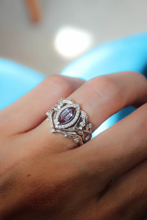 Lab alexandrite marquise ring, diamond halo engagement ring / Callisto - Eden Garden Jewelry™