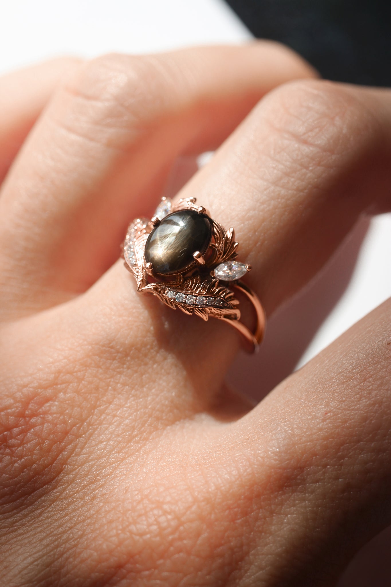 Black star sapphire engagement ring with moissanites / Adonis - Eden Garden Jewelry™