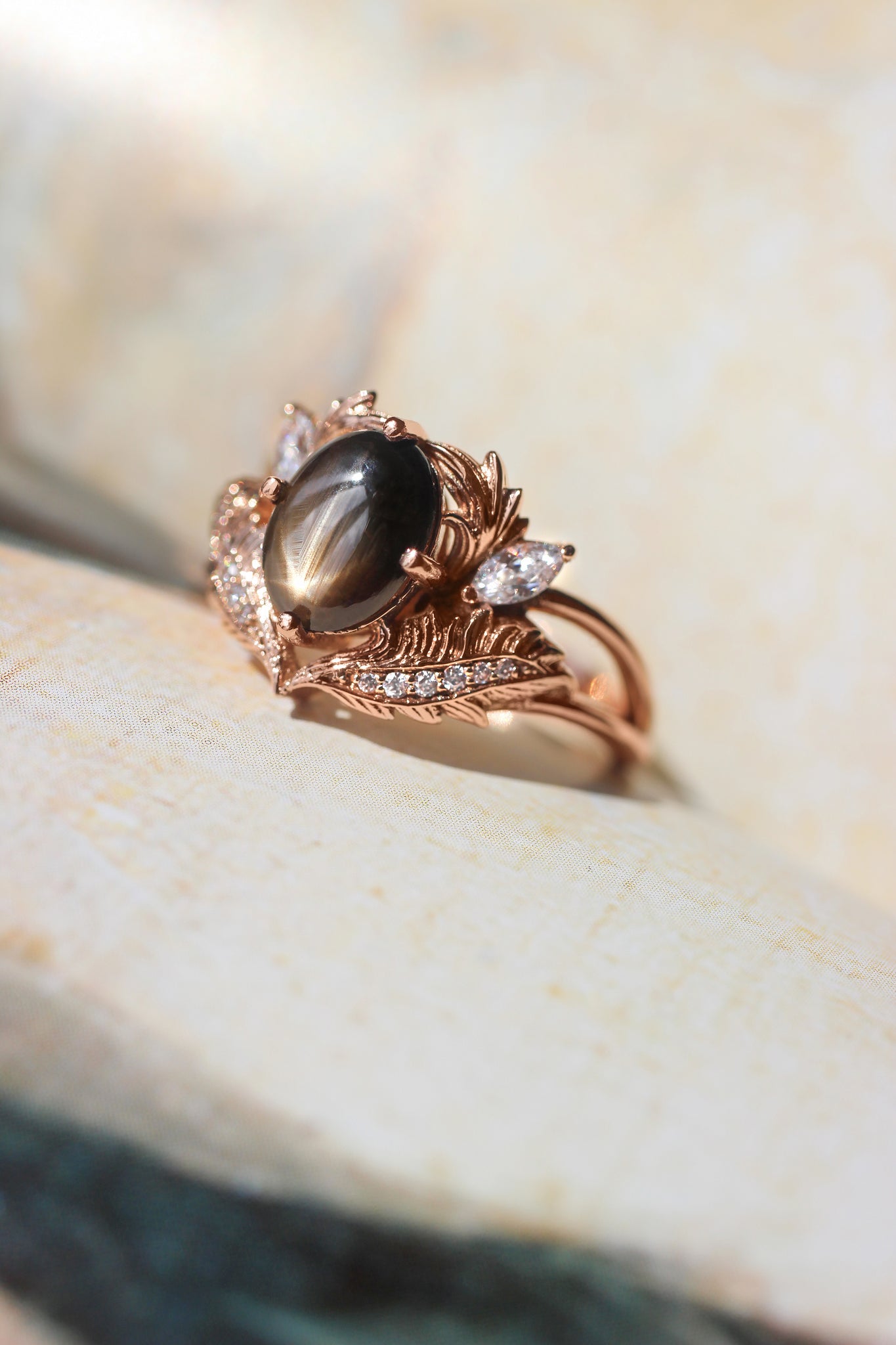 Black star sapphire engagement ring with moissanites / Adonis - Eden Garden Jewelry™