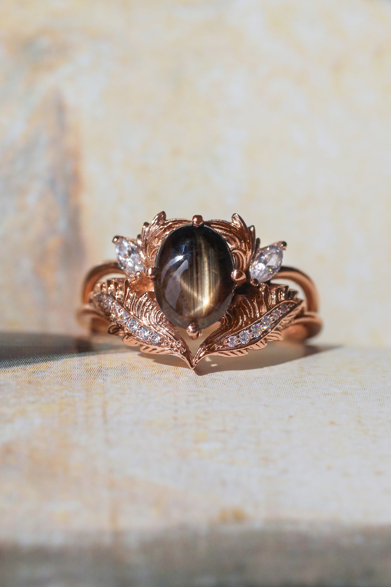 Black star sapphire engagement ring with moissanites / Adonis - Eden Garden Jewelry™