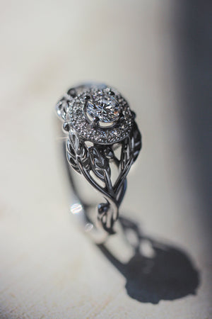 Leaf engagement ring with natural diamonds / Tilia halo - Eden Garden Jewelry™