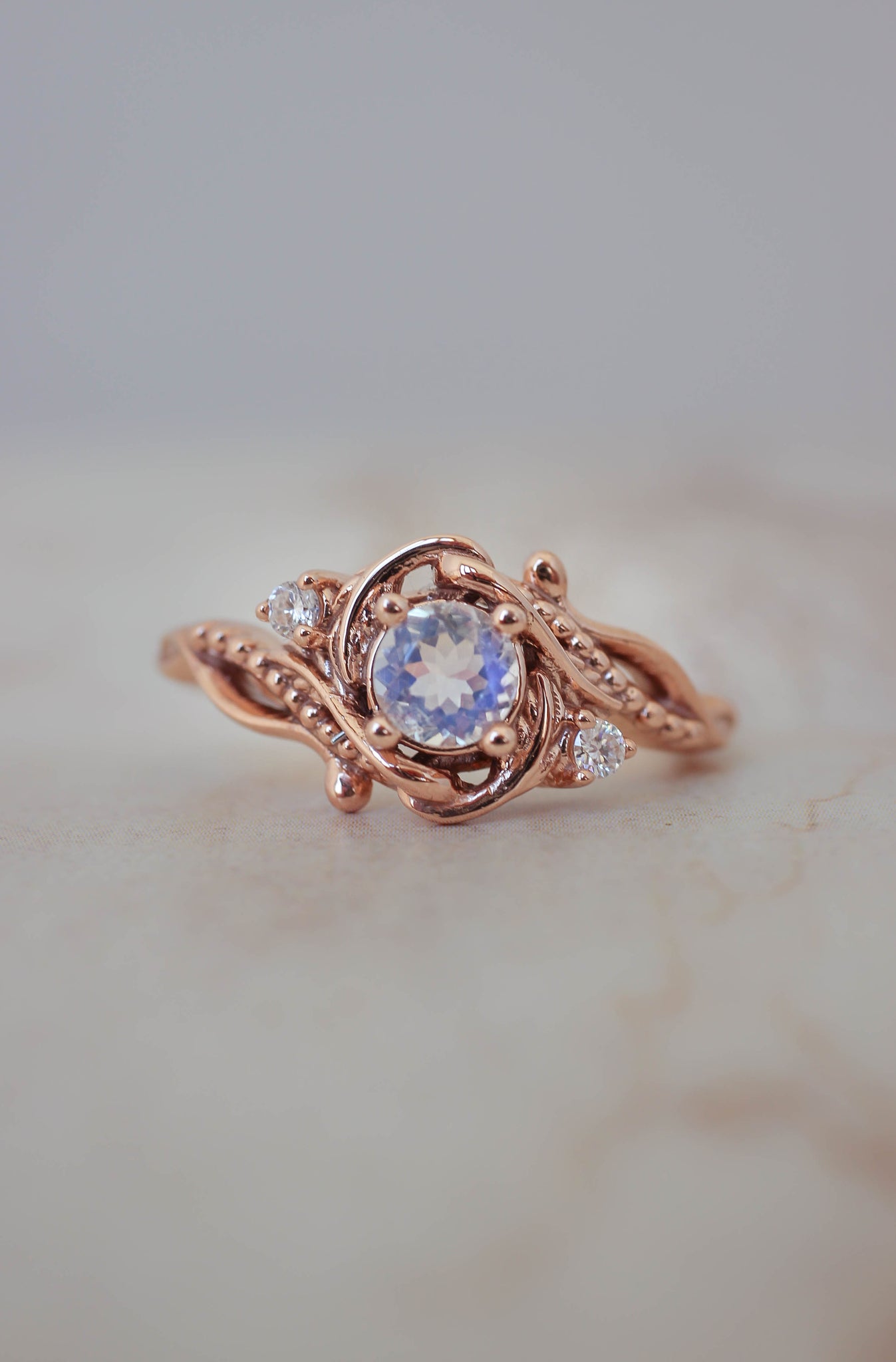 Rainbow moonstone engagement ring with diamonds / Undina - Eden Garden Jewelry™