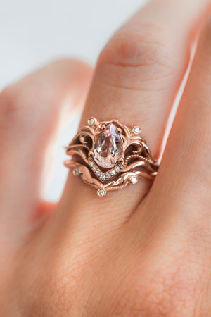 Morganite and diamonds bridal ring set / Lida - Eden Garden Jewelry™