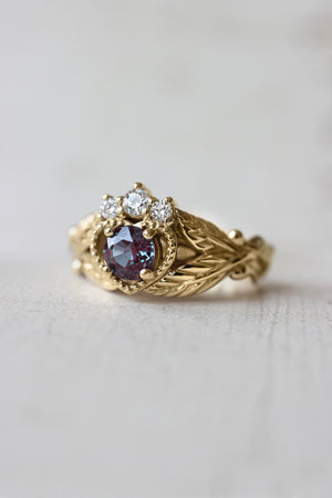 Alexandrite heart and diamonds engagement ring, Claddagh ring - Eden Garden Jewelry™