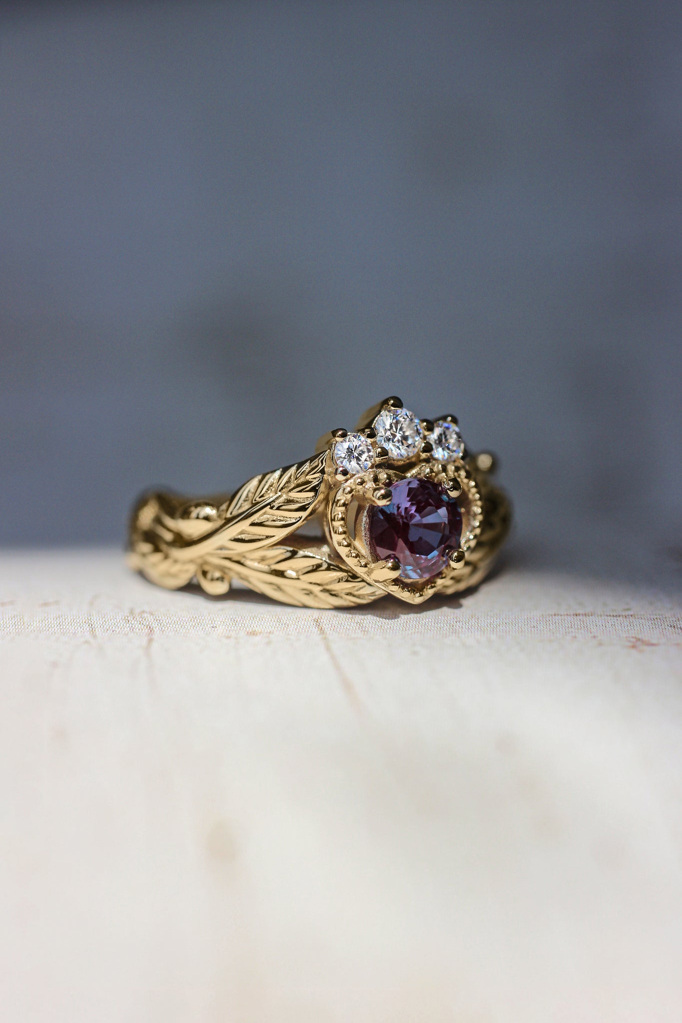 Alexandrite heart and diamonds engagement ring, Claddagh ring - Eden Garden Jewelry™