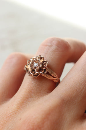 Peony flower engagement ring with diamond or moissanite - Eden Garden Jewelry™