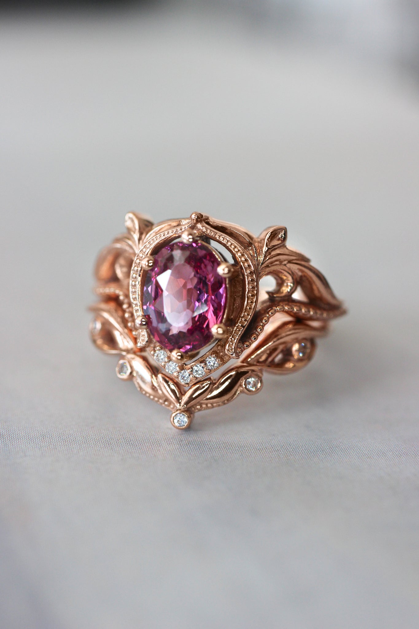 Lida | custom bridal ring set with oval cut gemstone - Eden Garden Jewelry™