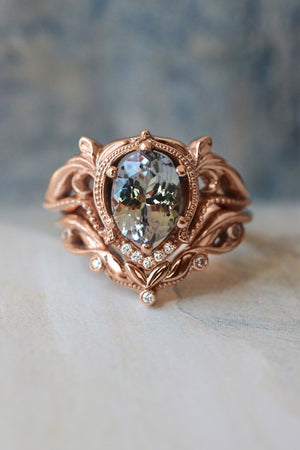 Lida | custom bridal ring set with oval cut gemstone - Eden Garden Jewelry™