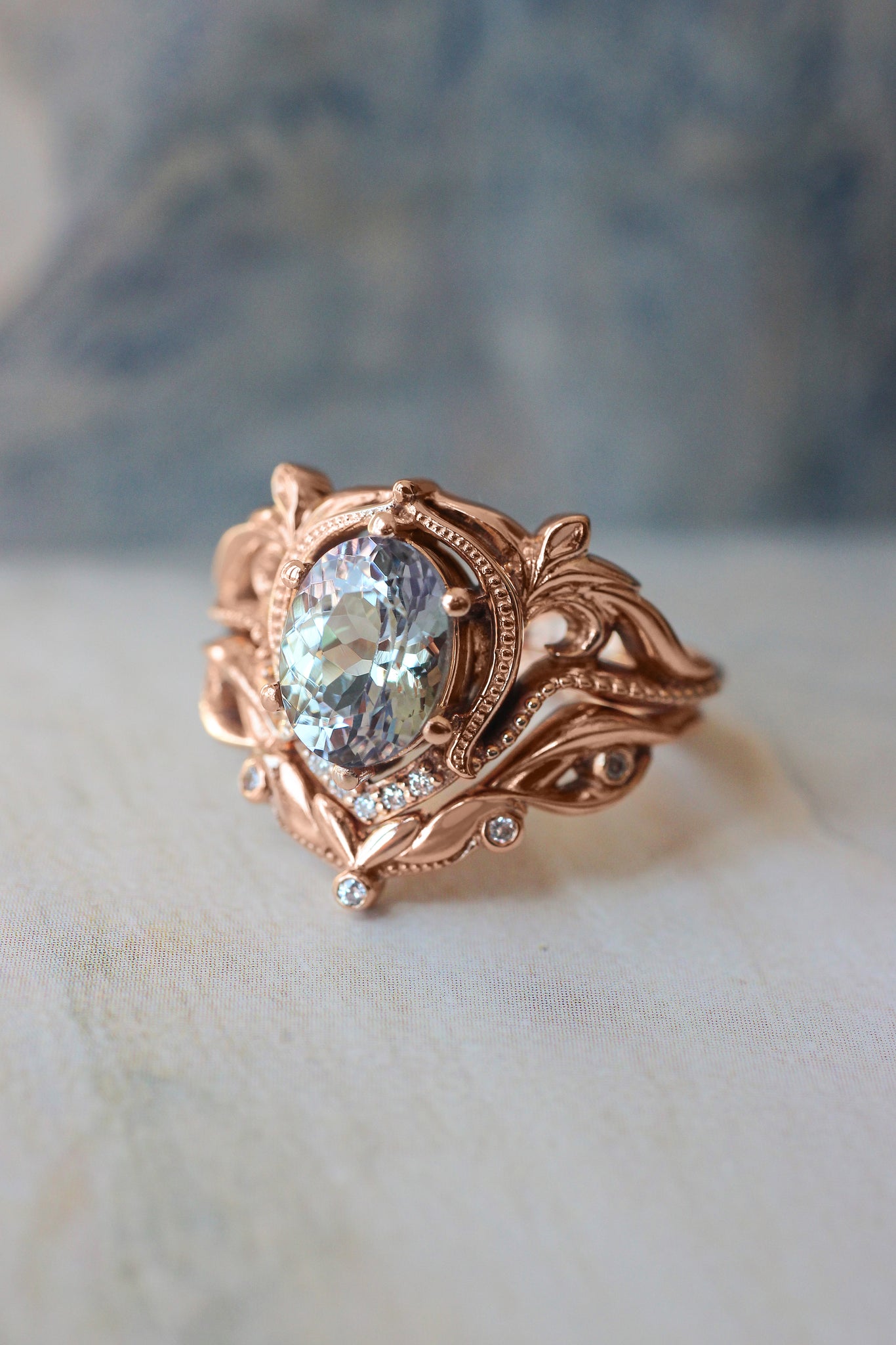 Lida | custom bridal ring set with oval cut gemstone - Eden Garden Jewelry™