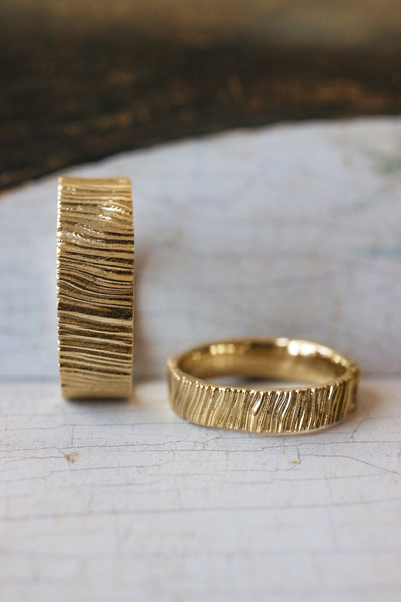 Wedding bands set for couple, saw wood rings - Eden Garden Jewelry™