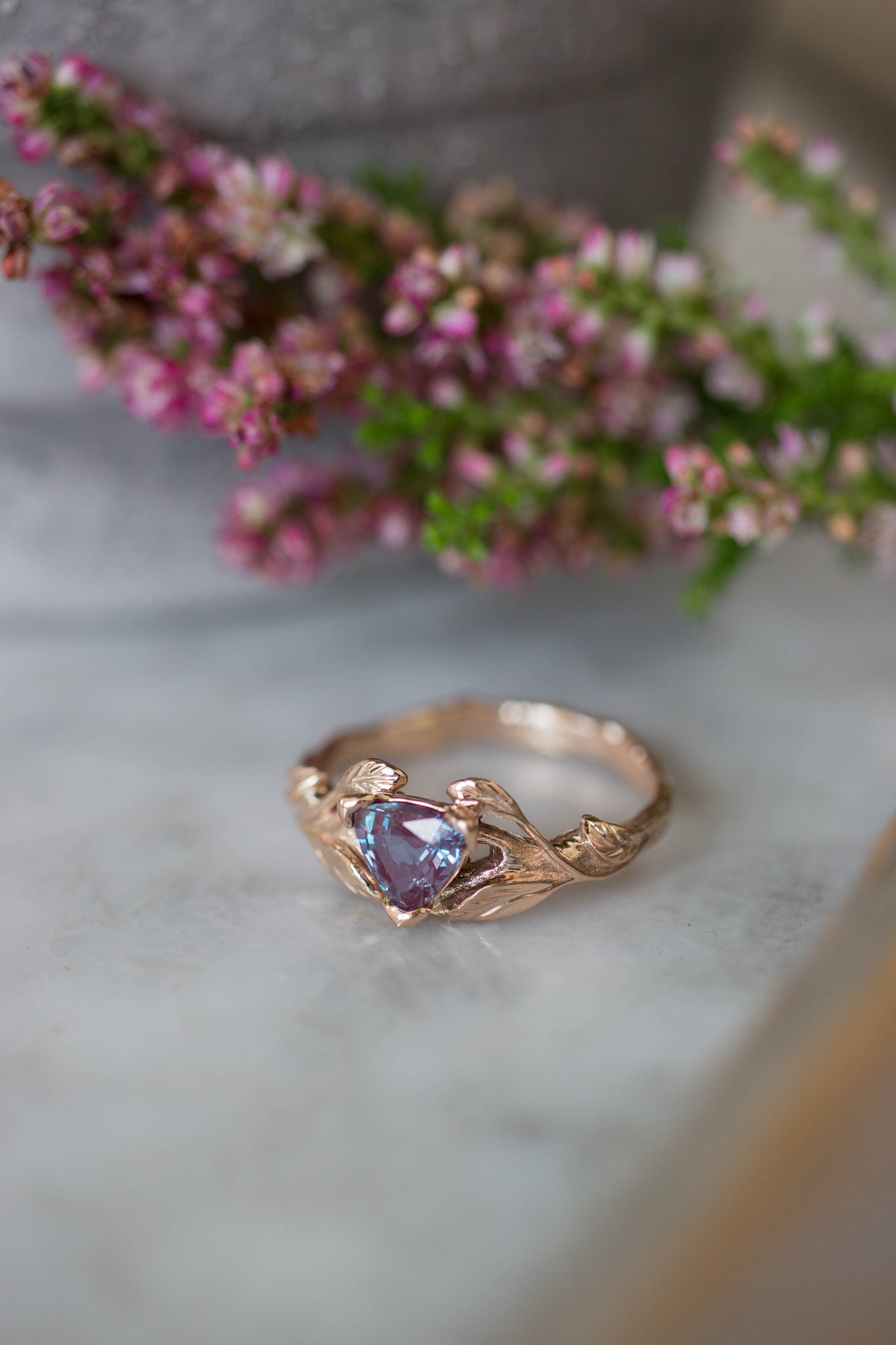 Lab alexandrite ring, trillion cut / Clematis - Eden Garden Jewelry™