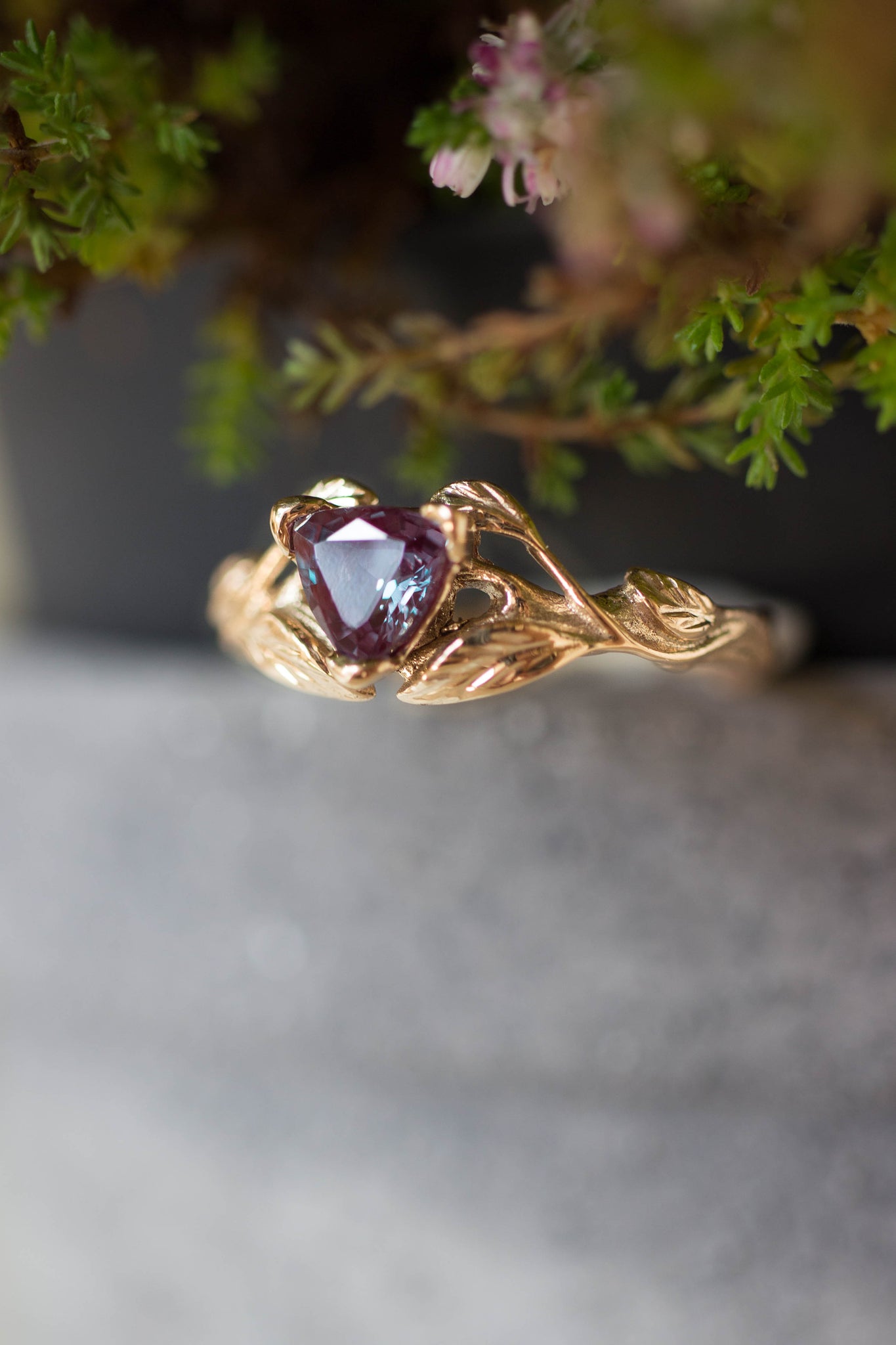 Trillion cut alexandrite ring / Clematis - Eden Garden Jewelry™