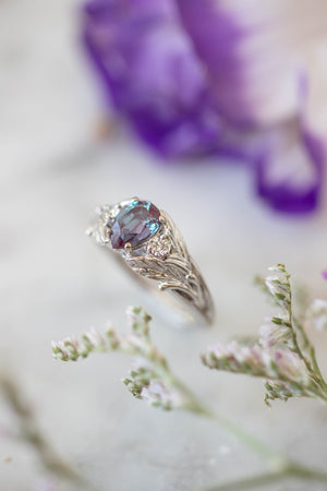 Bridal ring set with alexandrite and diamonds / Wisteria - Eden Garden Jewelry™